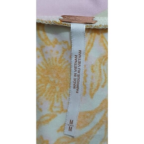 Free People womens medium ruched smocked mini skirt yellow pink - Picture 4 of 7